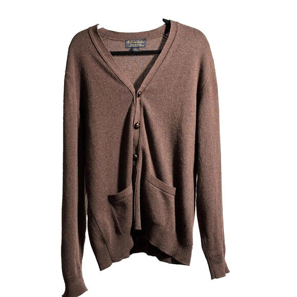 Brooks Brothers 100% 3 Ply Scottish Cashmere Cardigan Brown Sweater Mens L SEE - Picture 1 of 9